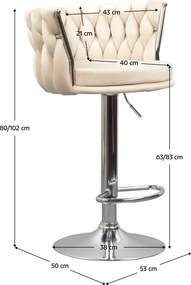 Scaun de bar de design, bej ţesătură Velvet/crom, BRIN