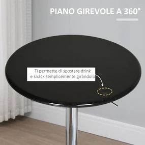 HOMCOM Masă Rotundă Bar cu Plan Rotativ, Înălțime Ajustabilă, Oțel, Φ61x76-97cm, Negru | Aosom Romania