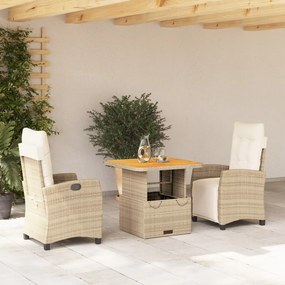 3277411 vidaXL Set mobilier de grădină cu perne, 3 piese, bej, poliratan