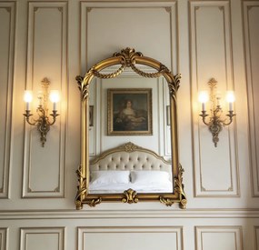 Oglindă decorativă de perete, ramă aurie antichizată, 60x90 cm