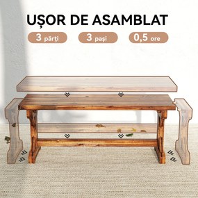 Outsunny Bancă de Grădină cu 2 Locuri din Lemn de Brad cu Bază în Formă de X, Bancă Rustică pentru Exterior Fără Spătar, pentru Patio, Verandă, Balcon, 114L x 40l x 46h cm, Finisaj Carbonizat | Aosom Romania