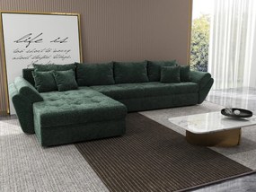 Colțar extensibil dumonde cu ladă de depozitare si sezut confortabil din spuma high-density, Loana XL Euphoria Verde 335x185 cm