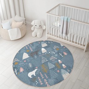Covor pentru copii albastru lavabil ø120 cm Forest Land – Mila Home