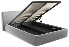 Pat matrimonial gri tapițat cu spațiu de depozitare cu somieră 140x200 cm Kiana – Makamii