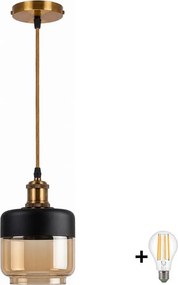 BRILAGI-LED Lustra pe cablu RETRO GLASS 1xE27/60W/230V Ø 14 cm auriu/bej fumuriu