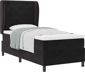 vidaXL Pat cu arcuri cu saltea cu headboard Negru 200 x 90 cm Catifea