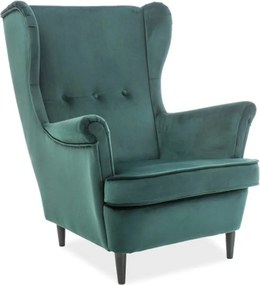 Fotoliu LORD, stofa catifelata verde - Bluvel 78/wenge, 82x92x101 cm