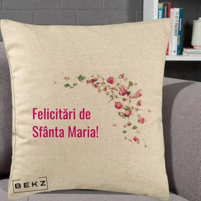 Cadou de Onomastica - Perna Personalizata Felicitari de Sfanta Maria, 40x40 cm, Bej, Husa Detasabila, Perna Inclusa, BEKZ®
