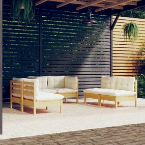 3096208 vidaXL Set mobilier grădină cu perne crem, 6 piese, lemn masiv de pin