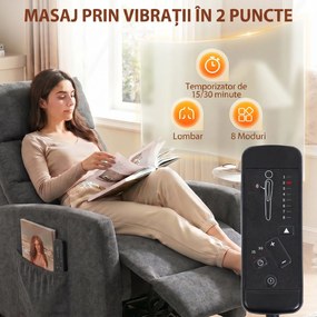 HOMCOM Fotoliu Reclinabil Manual cu Masaj 160°, Chenille, Suport Picioare, Telecomandă, Buzunare, Gri Închis | Aosom Romania