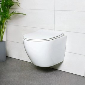 Toaletă Delano fără ramă, montată pe perete, cu capac cu închidere silențioasă