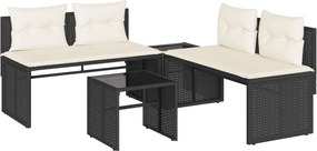 vidaXL Set mobilier de grădină cu perne, 4 piese, negru, poliratan