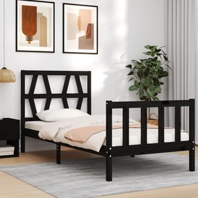 3192460 vidaXL Cadru de pat cu tăblie single, negru, lemn masiv