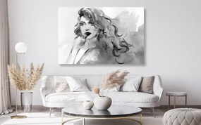 Tablou portretul feminin în acuarelă în design alb-negru