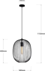 Lampă suspendată cu cablu OVELLA 1xE27/15W/230V Ø 34 cm neagră