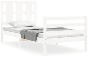 3194082 vidaXL Cadru de pat cu tăblie single, alb, lemn masiv