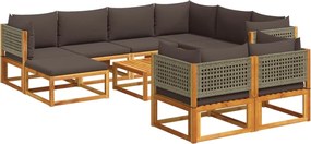 vidaXL Set canapele de grădină cu 10 piese și perne, lemn de salcâm și ratan