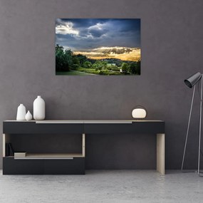 Tablou cu peisaj și raze de soare (90x60 cm)