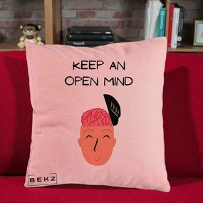 Perna Decorativa Keep An Open Mind, 40x40 cm, Roz, Husa Detasabila, Perna Inclusa, BEKZ®