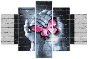 Tablou - Fluture roz în perete (150x105 cm)