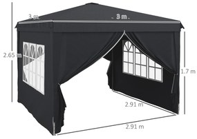 Outsunny Cort cu Copertina Pliabila de 3x3m, Adapost pentru Soare, Reglabil in Inaltime, Geanta de Transport si Saci de Nisip pentru Exterior, Gri