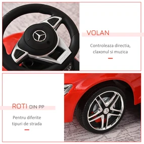 HOMCOM Mașină cu Maner pentru Copii, Licență Mercedes, Acoperiș și Bare de Siguranță Detasabile, Roșie | Aosom Romania