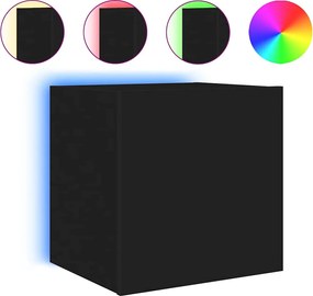 vidaXL Comodă TV de perete cu lumini LED, negru, 40,5x35x40 cm