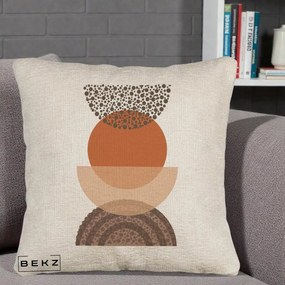 Perna Decorativa Boho Stiva Forme Punctate Terracotta, 40x40 cm, Bej Canapea, Husa Detasabila, Perna Inclusa, BEKZ®