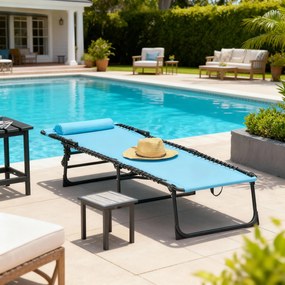 Outsunny Șezlong de Plajă Reclinabil în 3 Poziții - Alb Crem | Aosom Romania