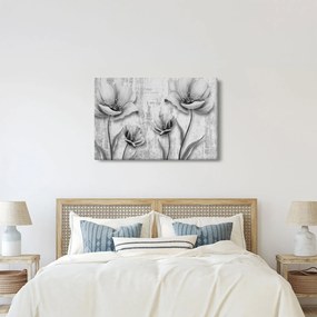 Tablou - Flori alb-negru pe fundal (90x60 cm)