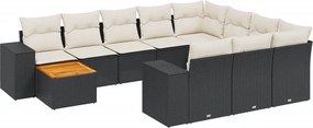 vidaXL Set canapele de grădină cu perne, 11 piese, negru, poliratan
