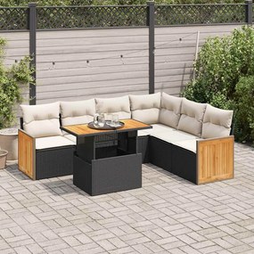 3327717 vidaXL Set canapele grădină perne 7 piese negru, poliratan/lemn acacia