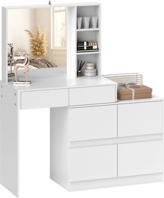 HOMCOM Masă de machiaj, masă pentru machiaj cu oglindă mare, 4 sertare, 3 compartimente deschise, 2 dulapuri, MDF, Alb | Aosom Romania