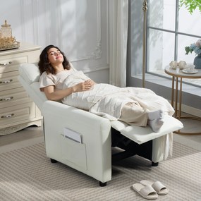 HOMCOM Fotoliu Reclinabil 135° max în Material cu Efect de In, Spumă, Oțel și Lemn, 73x86x100 cm, Crem | Aosom Romania