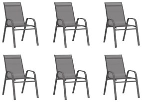 Set mobilier de gradina, 7 piese, gri si negru Gri si negru, Lungime masa 180 cm, 7