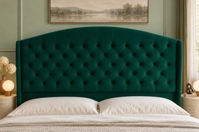 Pat tapițat Lunara Deluxe 140×200 cm, verde, cu ladă de depozitare