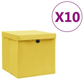 vidaXL Cutii depozitare cu capace, 10 buc., galben, 28x28x28 cm