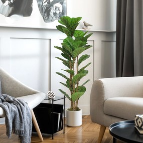 HOMCOM Plantă artificială de interior 120 cm Ficus lyrata arbore artificial cu ghiveci din plastic și trunchi din lemn masiv, verde | Aosom Romania