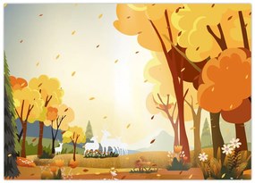 Tablou pe sticlă - Peisaj de toamnă, ilustrație (70x50 cm)