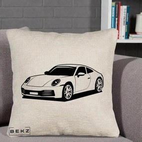 Perna Personalizata Porsche 911 Silueta, 40x40 cm, Bej Canapea, Husa Detasabila, Perna Inclusa, BEKZ®