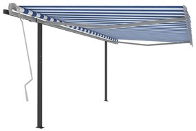 Copertina retractabila manual cu stalpi, albastru alb, 4x3,5 m Albastru si alb, 4 x 3.5 m