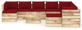 Set mobilier de gradina cu perne, 11 piese, lemn verde tratat Vinsko rde  a in rjava, 11