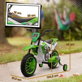 HOMCOM Motocicleta Electrica Copii 3-5 Ani 12V Baterie Recarregabil Rotite Verde | Aosom Romania