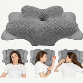 Perna cervicala ortopedica memory foam cu strat reglabil 2 cm, husa Tencel, Gri
