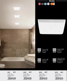 Plafoniera LED incastrabila pentru baie IP20/IP65 Oleg alb 22,8x22,8cm
