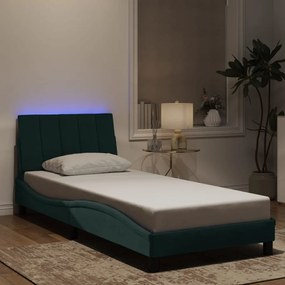 3213754 vidaXL Cadru de pat cu lumini LED, verde închis, 90x190 cm, catifea