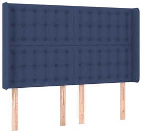 Pat cu arcuri, saltea si LED, albastru, 140x190 cm, textil Albastru, 140 x 190 cm, Nasturi de tapiterie