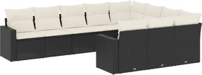 vidaXL Set canapele de grădină cu perne, 10 piese, negru, poliratan
