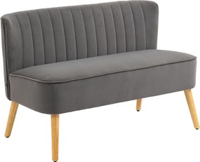 HOMCOM Canapea design retro 2 locuri, picioare din lemn, 117 cm x 56,5 cm x 77 cm, Gri închis | Aosom Romania