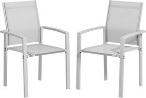 Outsunny Set de 2 Scaune de Grădină cu Cadru din Aluminiu, Plasă Respirabilă și Cotiere, 56x58x89 cm, Gri Deschis | Aosom Romania